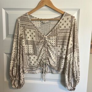 Boho Beige Patterned Women's Top
